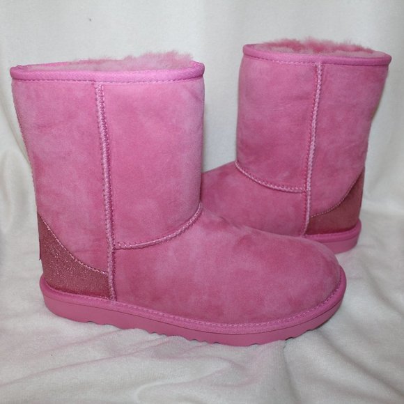 NIB UGG CLASSIC SHORT SUEDE GLITZ BOOTS PINK YOUTH 5 6 WOMEN'S 7 8 - Picture 3 of 8